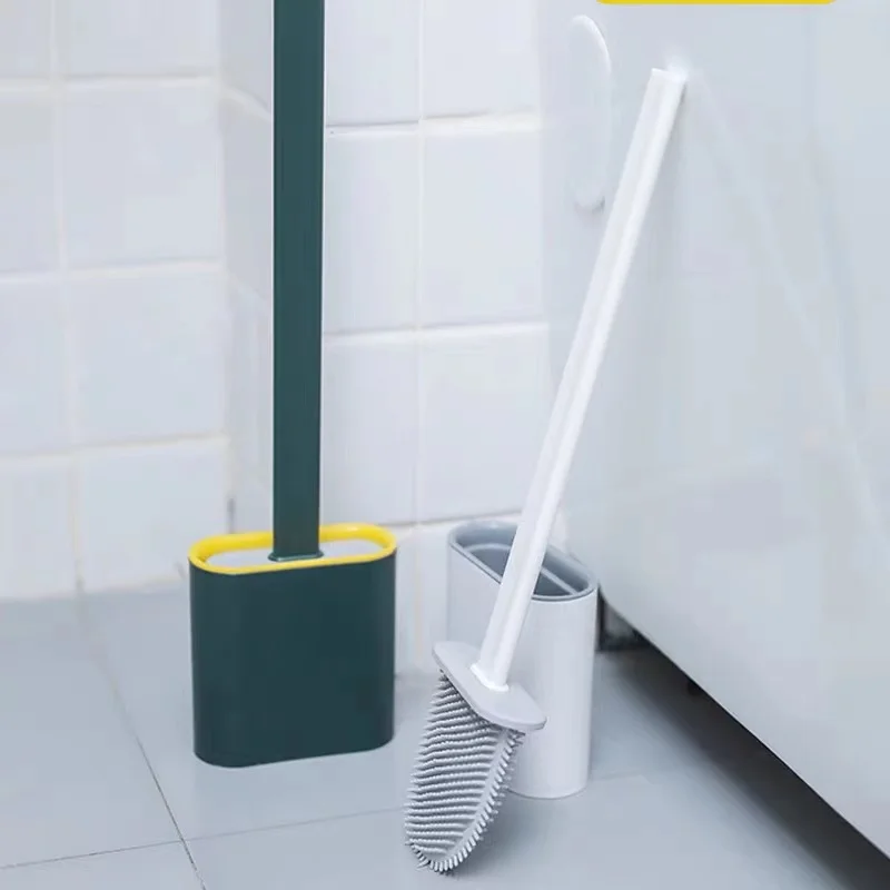 Wall-Mounted Silicone Toilet Brush and Holder Set for Bathroom, Flexible Brush Head Deep Cleaning Corner Toilet Bowl Brush 2