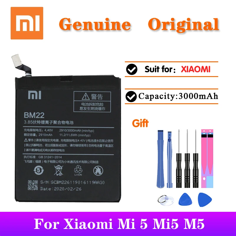 

100% Orginal Battery BM22 For Xiaomi Mi 5 Mi5 M5 BM22 High Quality Phone Replacement Batteries 3000mAh