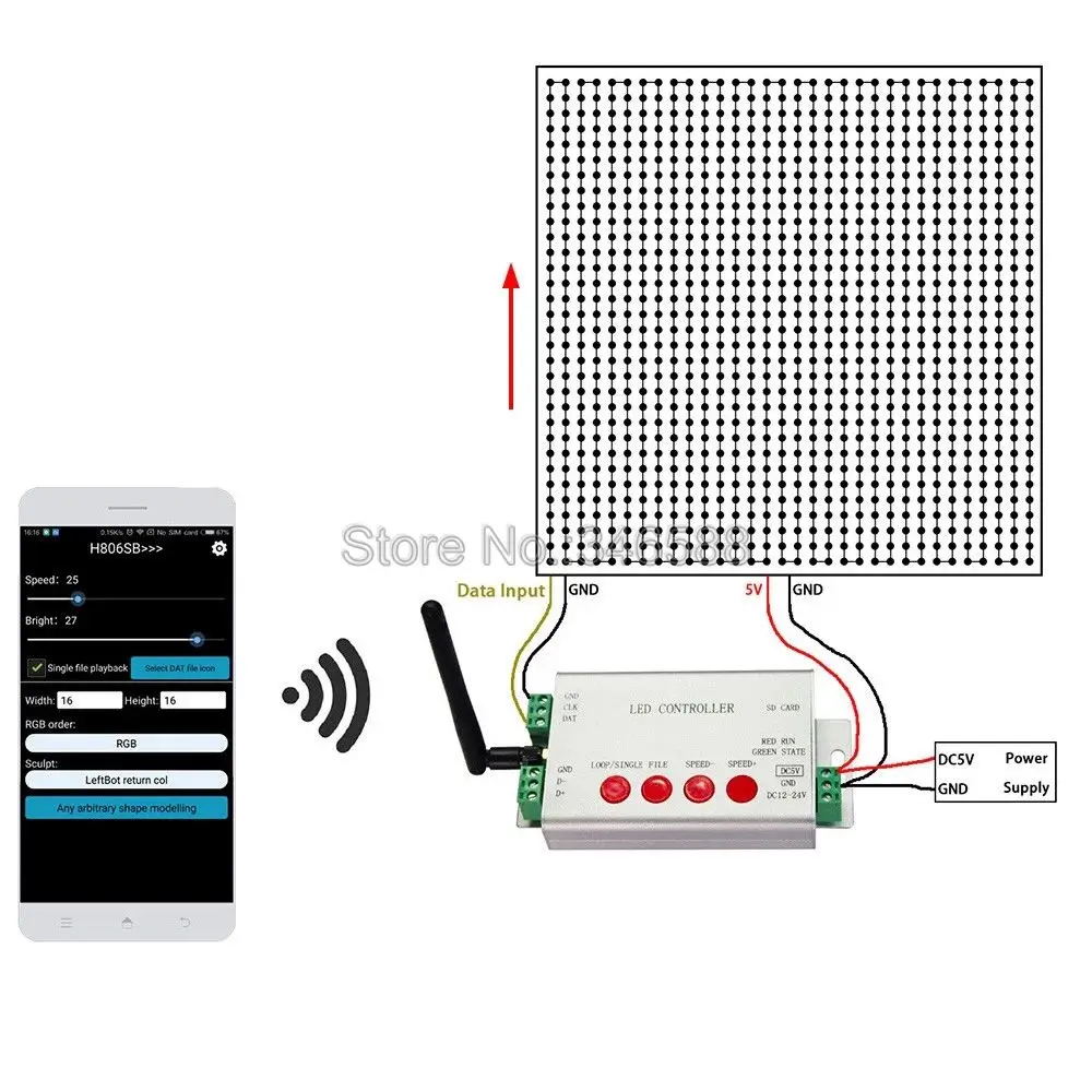 H806SB WiFi-SPI контрольный Лер поддержка 2048 пикселей DMX512 управление WS2812 WS2811 программируемый светодиодный контроллер Android/iOs управление приложением