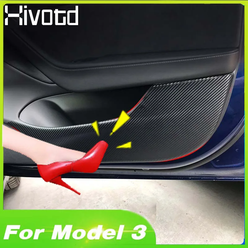 Hivotd для Tesla модель 3 углеродное волокно для внутренней двери автомобиля анти-kick Pad защитная пленка наклейки анти-износ коврик аксессуары для интерьера，автотовары аксессуары для авто