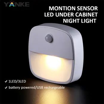 

LED Under Cabinet Light PIR Motion Sensor Wardrobe Light Auto ON/OFF Rechargeable Night Lamp For Cupboard Closet Kitchen Stairs