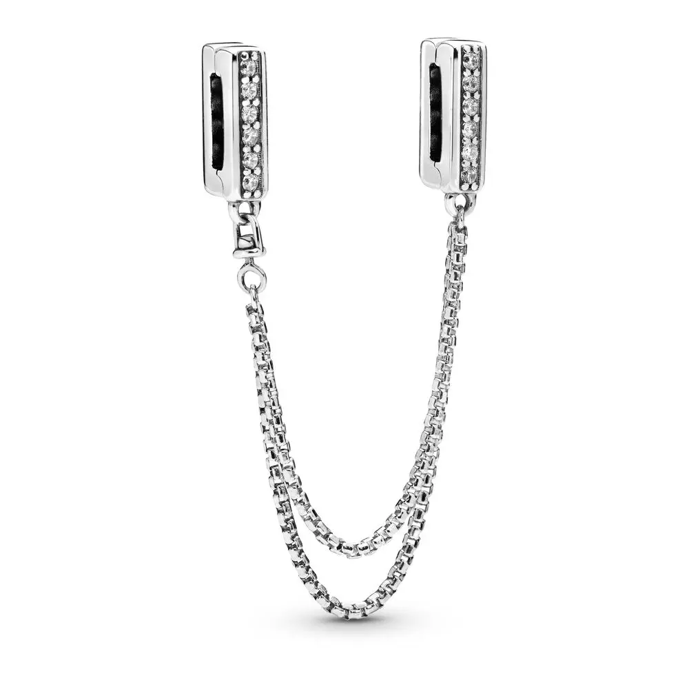 

925 Sterling Silver Bead Reflexions Sparkling Safety Chain Clip Charm Fit Pandora Women Reflexions Series Bracelet DIY Jewelry