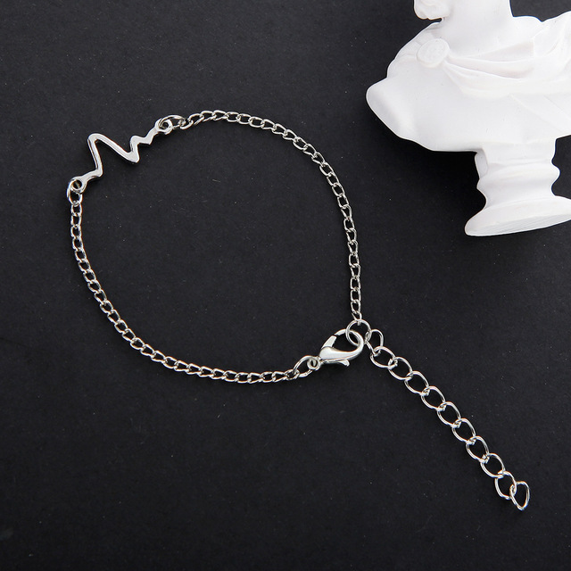 Hot Simple Waves ECG Bracelet Chain & Link Couple Bracelet For Men Woman Heart Charm Bracelet Fashion Jewelry