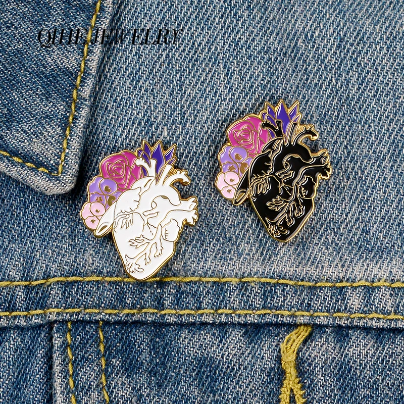 Qihe ювелирные изделия цветок сердце булавки мода искусство Дизайн Эмаль булавки медицина броши значки джинсовая одежда булавки "Сумка" подарки для друзей
