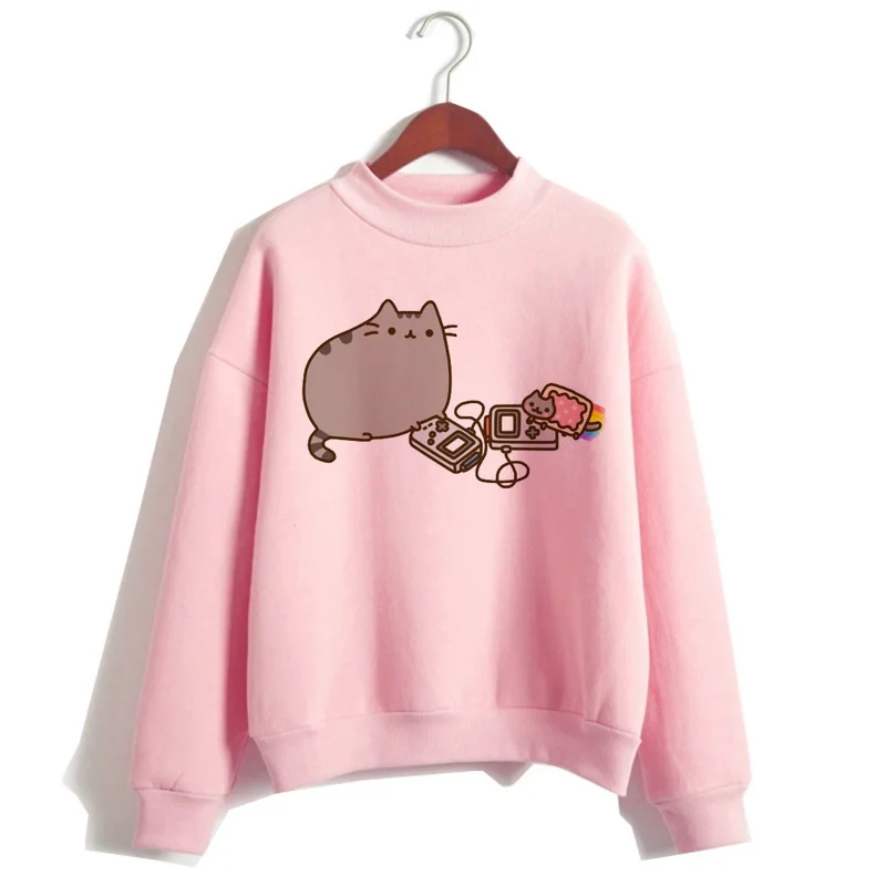 Pusheen Кошка толстовки Harajuku для женщин Забавный мультфильм толстовка Kawaii Ullzang милый с капюшоном Корейская зима 90s теплая толстовка женская - Цвет: 1035