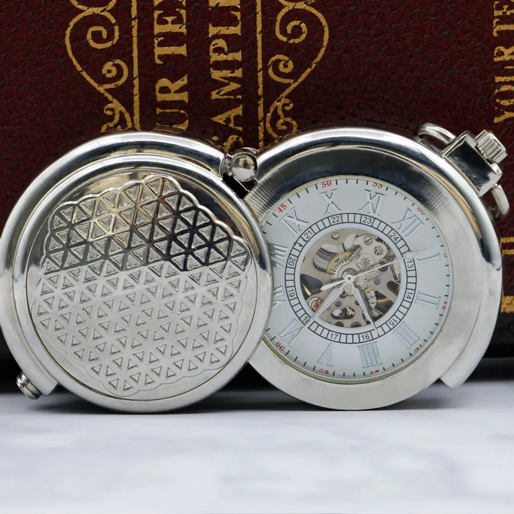 

Silver Steampunk Mechanical Pocket Watch Classic Side Open Roman Digital Jewelry Pocket Clock For Men Women PJX053