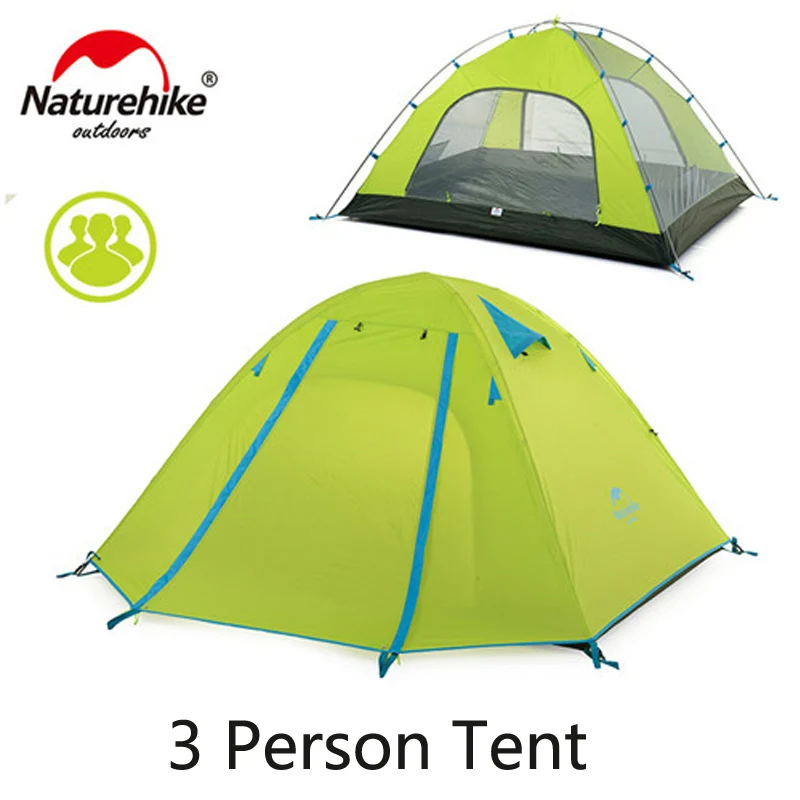 NatureHike обновленная P серия UPF 50+ 2 3 4 человека Сверхлегкий 210T полиэстер ткань двухслойный открытый тент для путешествий, кемпинга - Цвет: 3 Persons Green