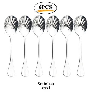 

6Pcs Shell Shape Stainless Steel Teaspoons Coffee Spoons Ice Cream Sugar Dessert Spoons Colorful Rainbow Spoons for Kitchen Bar