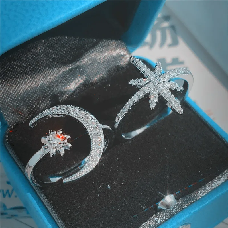 Choucong Moon Star Promise Ring 5A Циркон Камень Настоящее 925 пробы серебряные обручальные кольца для женщин вечерние ювелирные изделия