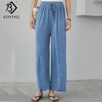 

2020 Spring And Summer New Wide Leg Pant For Women Pockets Drawstring Elastic Waist Casual Bottoms Loose Long Trousers B03801K