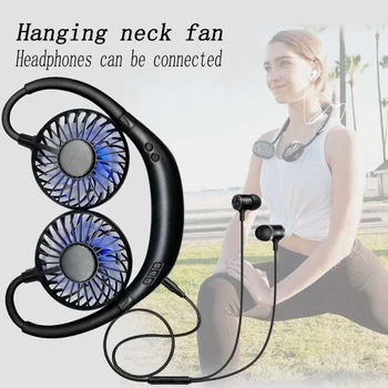 

2500MAh Hands-Free Hanging Neck Fan with Bluetooth Headphone USB Rechargeable 3Speed Adjustable Wearable Aroma Fan-Black