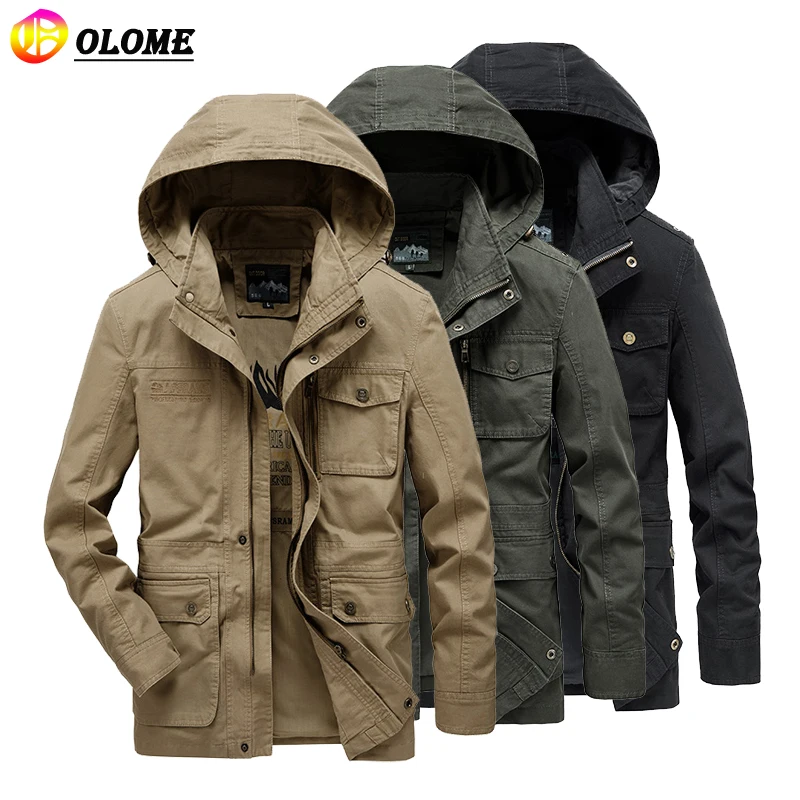 

Spring and Autumn Jacket Large Size Men 100% Cotton Medium Length Casual Fashion Coats Black High Quality Wholesale 2020 New