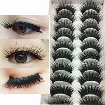 

False Eyelashes Handmade Eyelashes Cross Stem Long-Pack Fiber Black Exaggeration Densely Realistic 10 Pairs