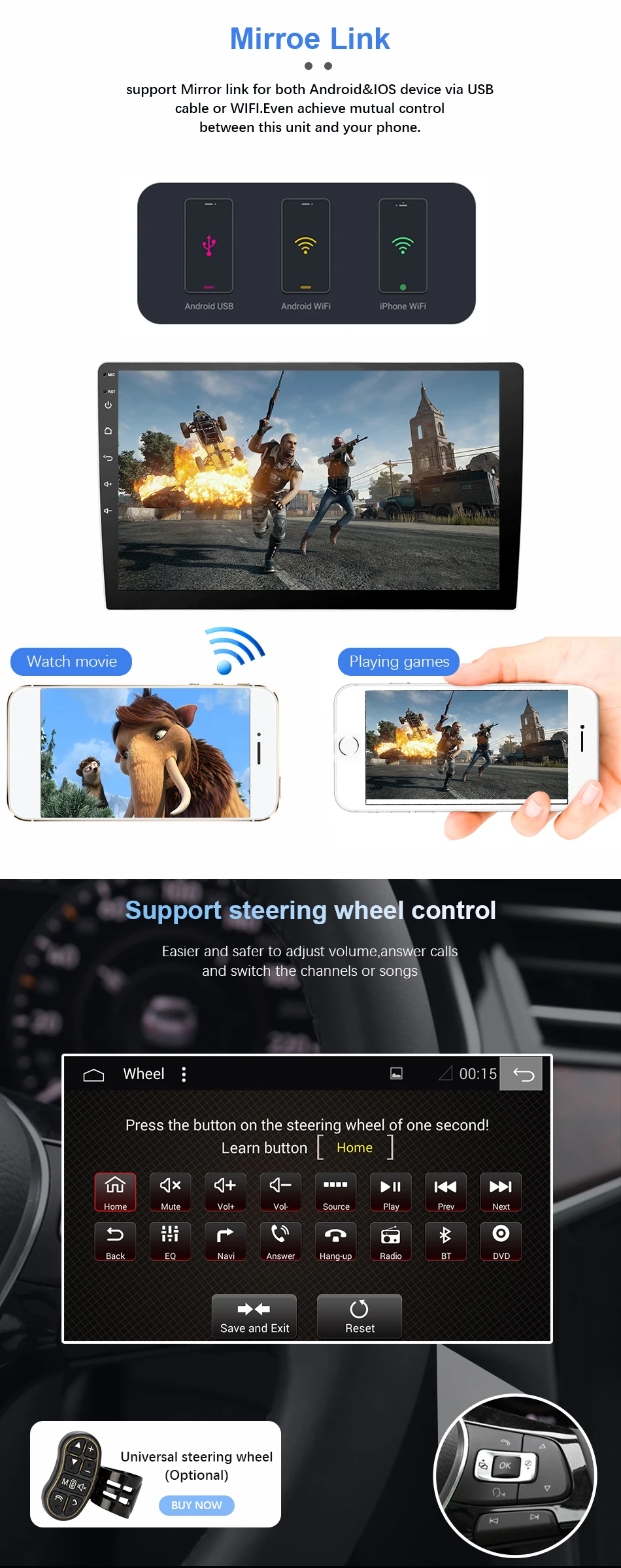 Cheap Eunavi 1 Din 9 inch RK3399 Universal Android 9.0 4G 64G Car Radio Stereo PC GPS Navigation WiFi 1024*600 Audio Bluetooth SWC USB 13