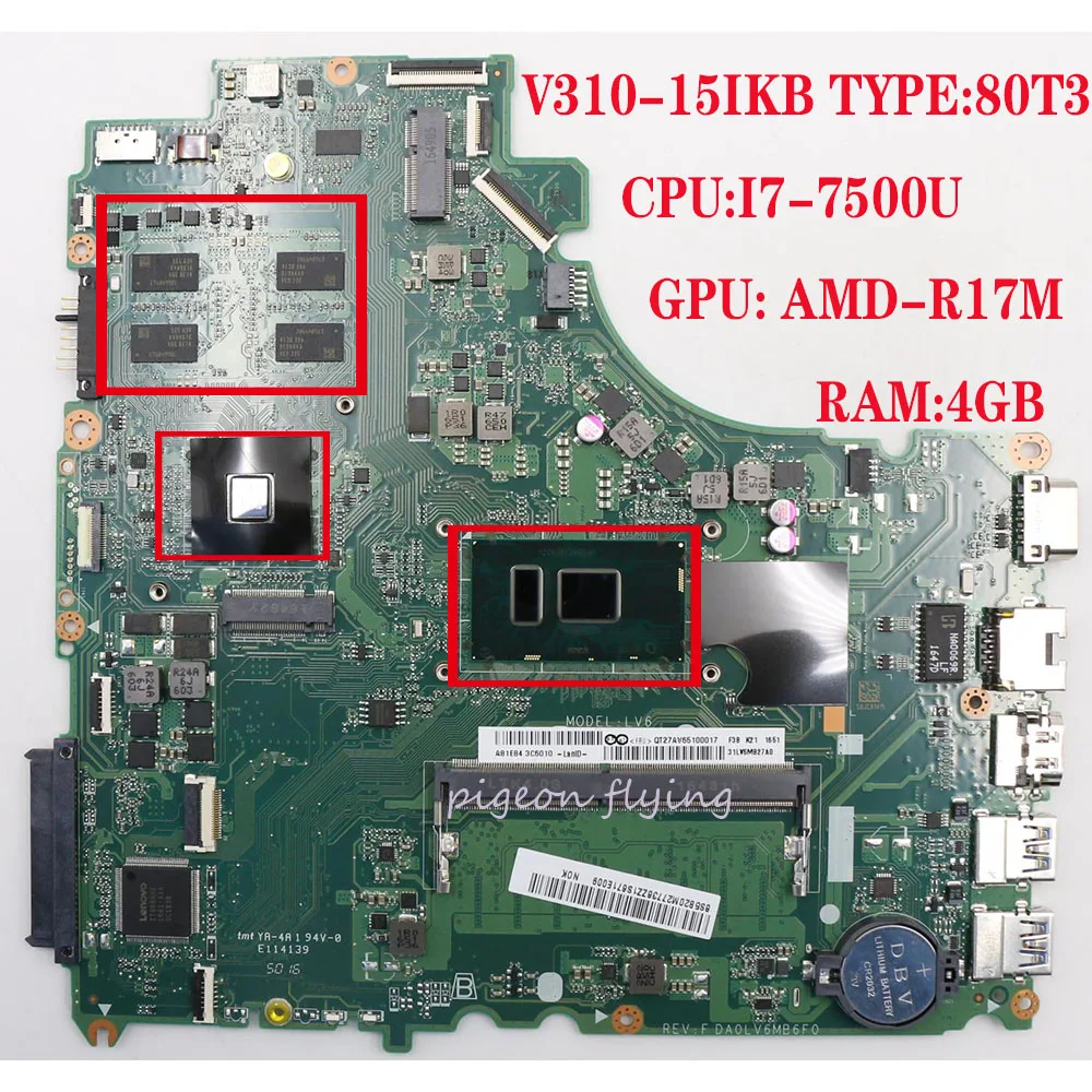 Discount  V310-15IKB V310-15ISK E52-80 motherboard Mainboard for lenovo laptop DA0LV6MB6F0 CPU:I7-7500U GPU:A