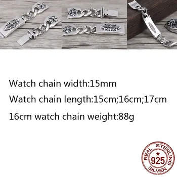 

C72 S925 sterling silver watch chain bracelet retro jewelry hip-hop punk street personality cross strap birthday gift