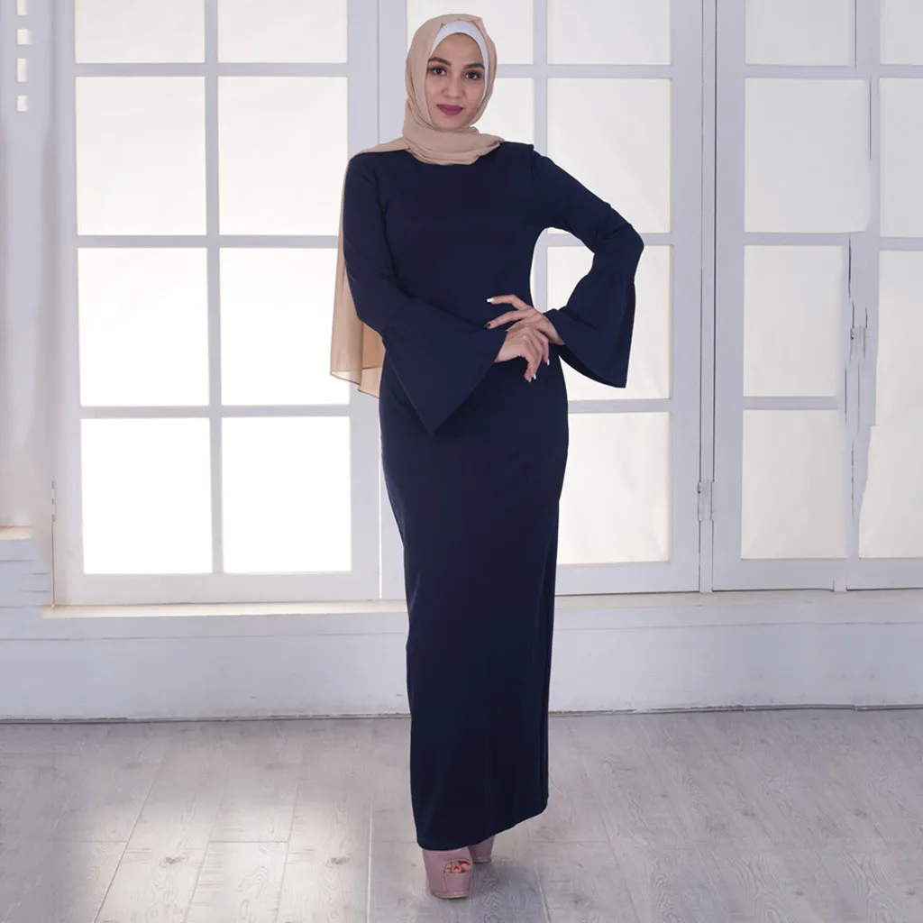 

Hxroolrp Muslim Women Modest Maxi Dress Abaya Turkey Flare Sleeve Long Robe Kaftan Clothes Folk Style Clothing F1