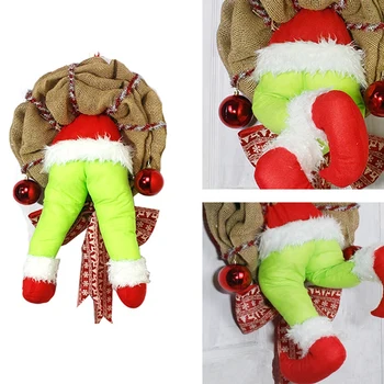 

Linen Christmas Thief Burlap Stealer Design Garlands Pendent Front Door Wreath Hoop Hanging Ornament Xmas Decoration