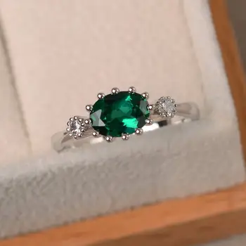 

European and American Zircon Emerald Topaz Geometric Ring S925 Sterling Silver Temperament Simple Banquet Ladies Jewelry
