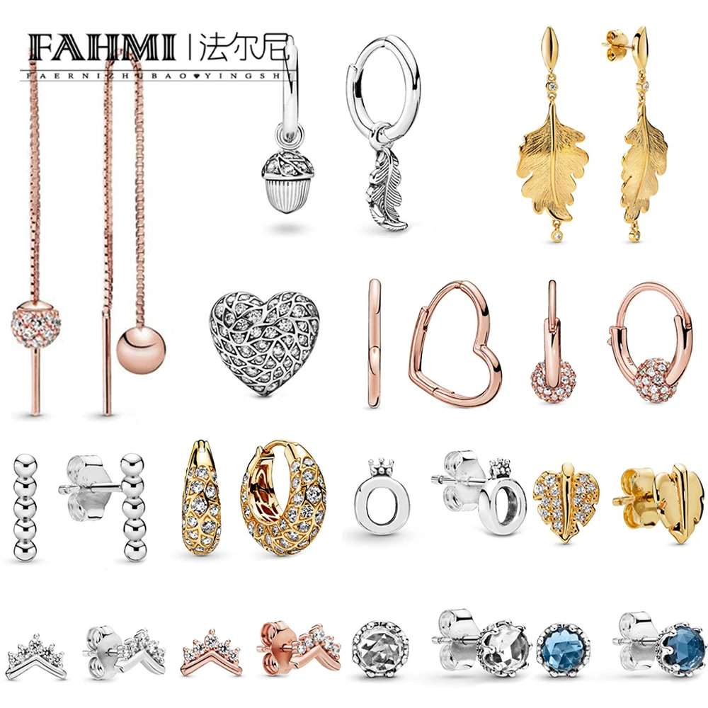 

2019 Autumn New Notice Shine Leaf Hoop Rose Tiara Wishbone Heart Crown Sterling Silver Lady Charm Ear Hanging Jewelry