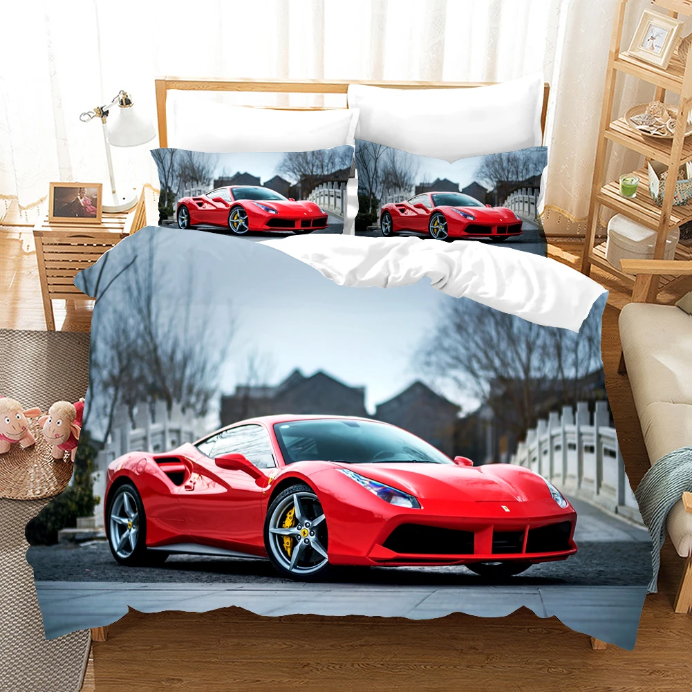 shabby chic bedding Fashion Red Car Bedding Set Luxury Modern Duvet Cover Sets Comforter Bed Linen Queen King Single Size Dropshipping Adult Gift flannelette sheets