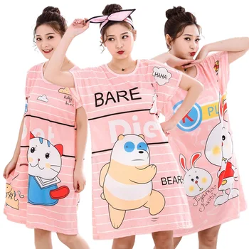 

Nightgown Summer Women Short Round Neck Cartoon Plus-sized Is Spandex Knee-length