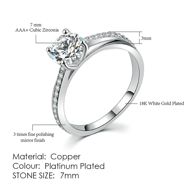 Ring For Women Simple Style Cubic Zirconia Wedding Ring Light Gold Color Fashion Jewelry KBR103