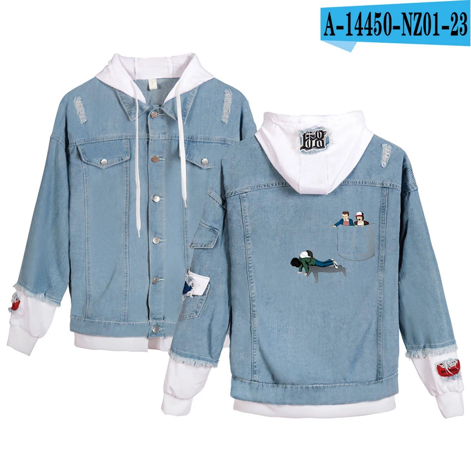 Light blue and white Горячая ТВ серии странные вещи толстовки джинсовая куртка для мужчин и женщин креативный бренд дизайн странные вещи мальчик/девушка толстовки - Цвет: Light blue and white