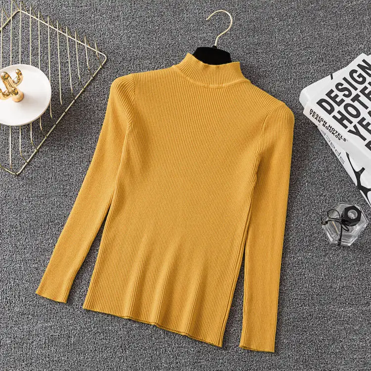 Colorfaith/Новинка года; сезон осень-зима; женский свитер с высоким воротником; вязаный джемпер; Теплые Топы в Корейском стиле; Однотонный минималистичный свитер; SW021 - Цвет: Цвет: желтый