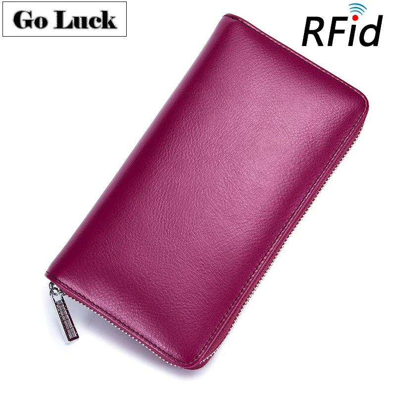

GO-LUCK Brand Genuine Leather RFID 36 Bits Cardholder Card Case Men Cell Phone Pouch Clutch Wallets Women Zipper Purse Unisex