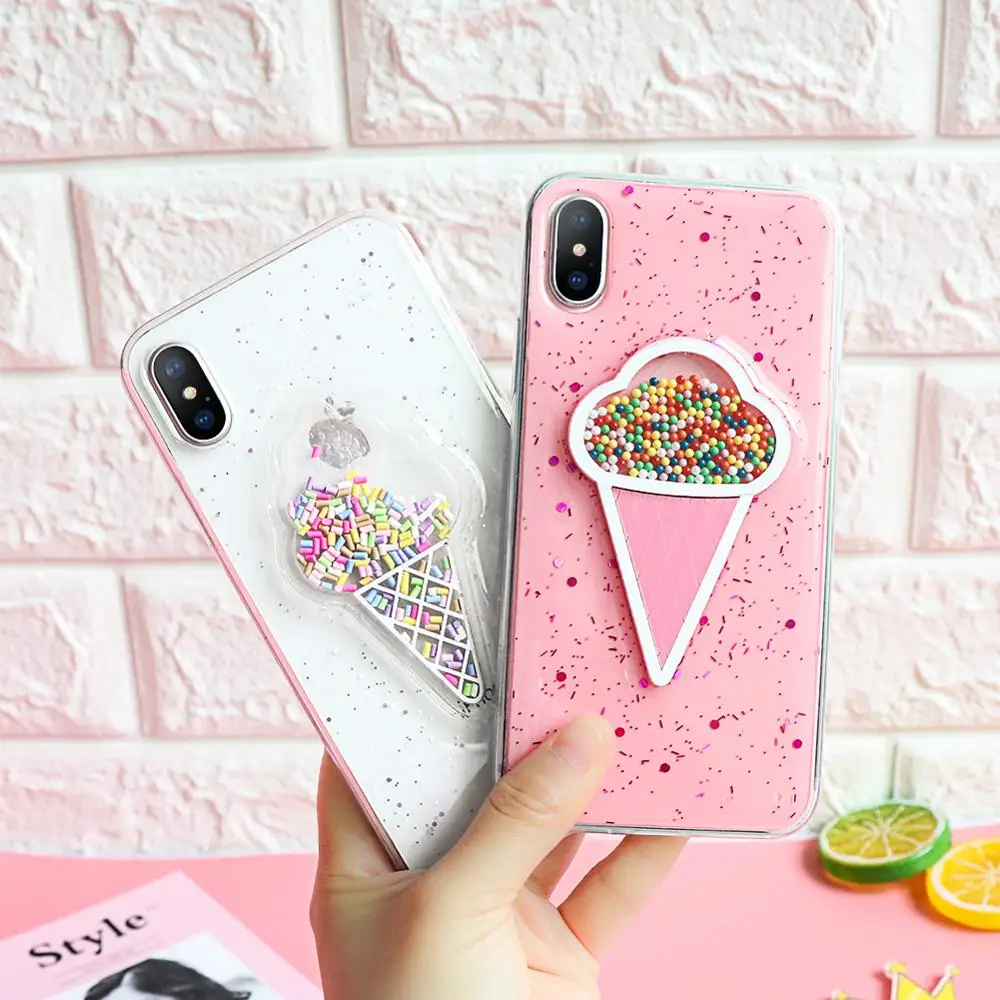 

3D Dynamic Pink ice Cream Phone Case for iPhone 6 6S Plus Lovely Liquid Quicksand Cover For iPhone XS Max 7 X XR 10 8 Plus Case