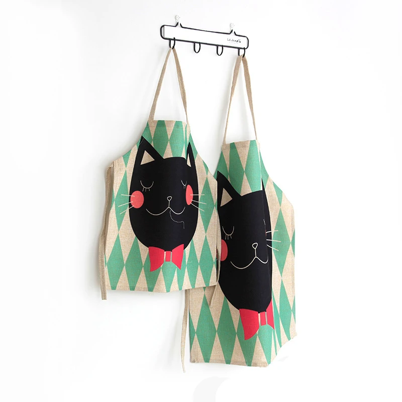 Cartoon Cute Cotton Linen Apron Parent-child Game Antifouling Aprons Kitchen Cooking Baking Protection Kid Adult Women Apron