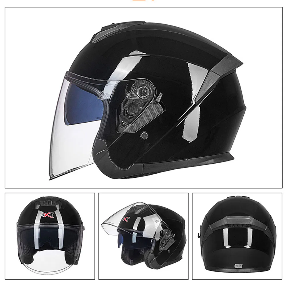 GXT мотоциклетный шлем для мужчин и женщин, полулицевой Мото шлем, летний скутер, мотоциклетный шлем с двойными линзами со съемным линнером - Цвет: 703-Bright Black
