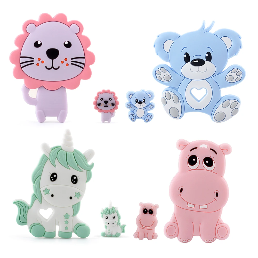 

Silicone Mini Animal Beads Baby Toys Teethers Rattle BPA Free Silicone Bear Hippo Unicorn Lion 2pcs/Set Cartoon Teether Tiny Rod