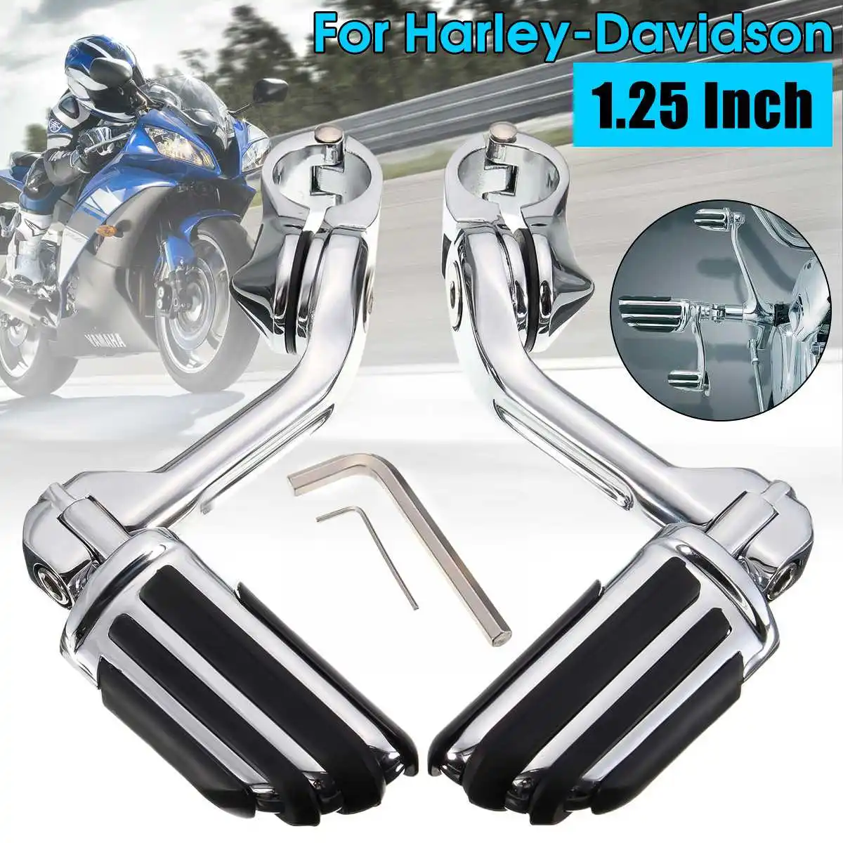 

New 32mm/1.25 inch 1 Pair Universal Black Long Mount Motorcycle Foot Rests Adjustable Foot Pegs Pedals