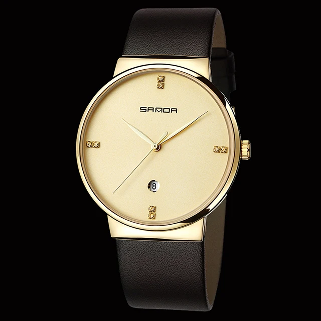 Brown Gold SANDA модные простые мужские часы повседневные водонепроницаемые кварцевые часы классические деловые кожаные Наручные часы Лидирующий бренд Zegarki Meskie - Цвет: Brown Gold