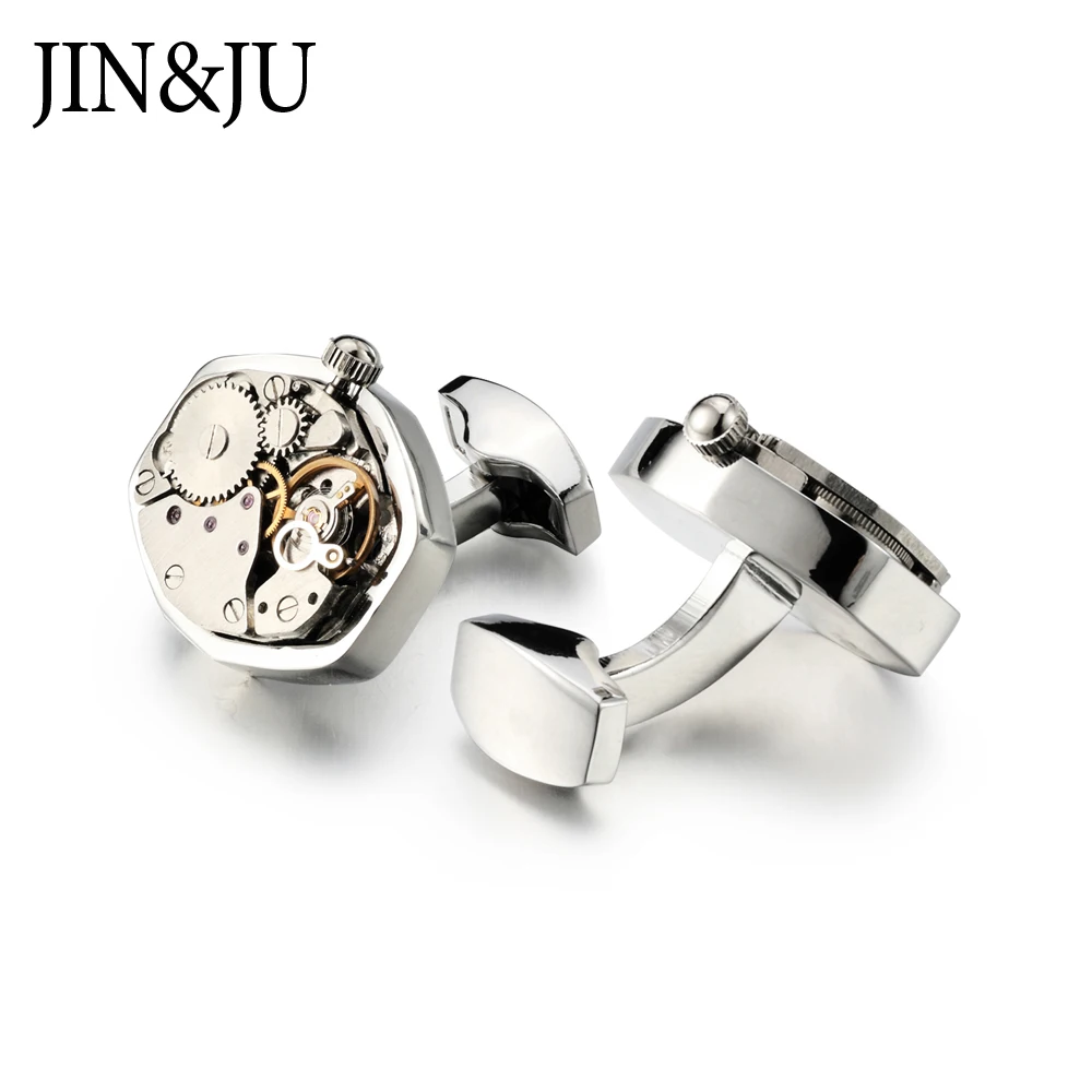 Фото JIN & JU горячая Распродажа, нефункциональные запонки для часовых часов для мужчин, серебряные запонки из нержавеющей стали, свадебные подарки для гостей №3