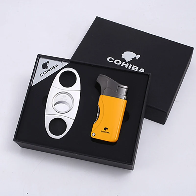 

COHIBA Cigar Lighter Cutter Accessories Set Gas Lighters Portable Cutter Set with Gift Box