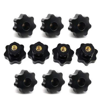 

TOP 10PCS M6 Female Knob Screws M6 x 32mm Female Threaded Star Head Clamping Knob Grip Black