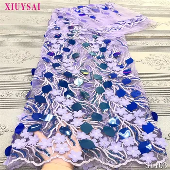 

3D Lace Fabric Purple African Lace Fabric Net 2020 French Lace Fabric Tulle With Sequins Nigerian Lace Fabric For Wedding Dress