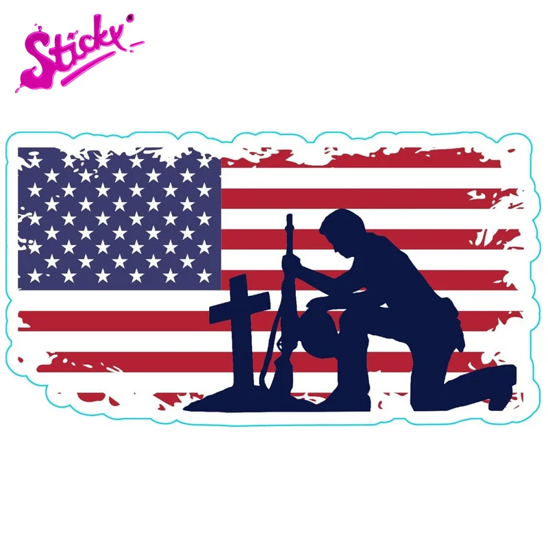 

STICKY Veteran American Flag Car Sticker Decal Worn Flag Bumper Perfect Veteran Military Motorcycle Off-road Laptop Trunk