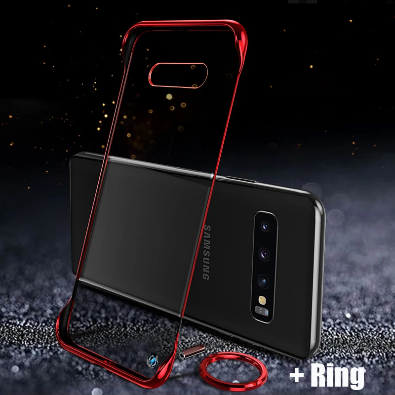 Прозрачный чехол с покрытием для samsung Galaxy S10 Note 10+ Plus A10 A30 A20 A70 A50 A505 Безрамное покрытие из поликарбоната кольцо на палец - Цвет: ZRed