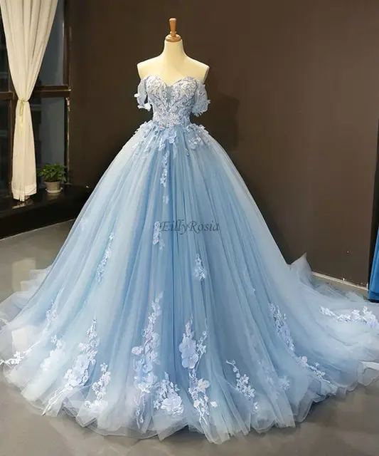 Light Blue Prom Dresses Ball Gown Off ...