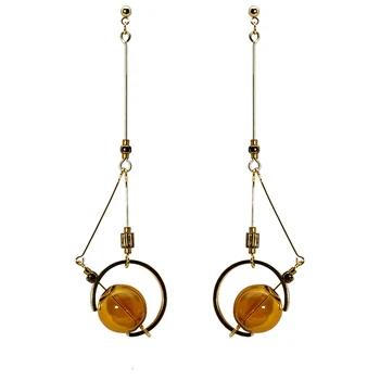 

Original Handmade Blue Glass Ball Long Dangle Earrings For Women 2020 Stunning Yellow Bubble Drop Korean Earrings Girls