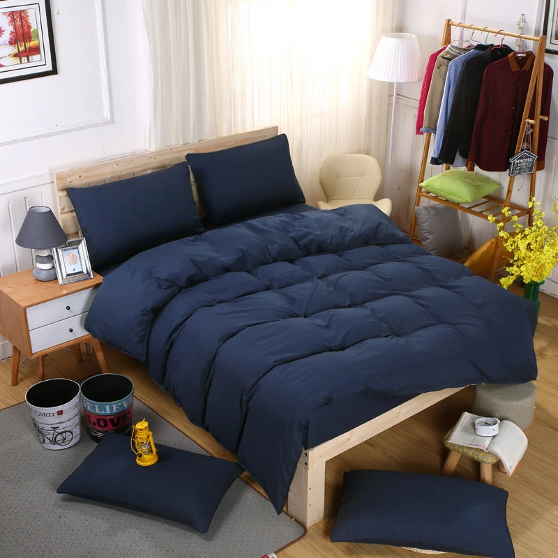 

Home Textile Solid Color Simple Bedding Sets Duvet Cover Pillowcase Flat Sheet Boy Teen Adult Bed Linen Comfortable Bedclothes