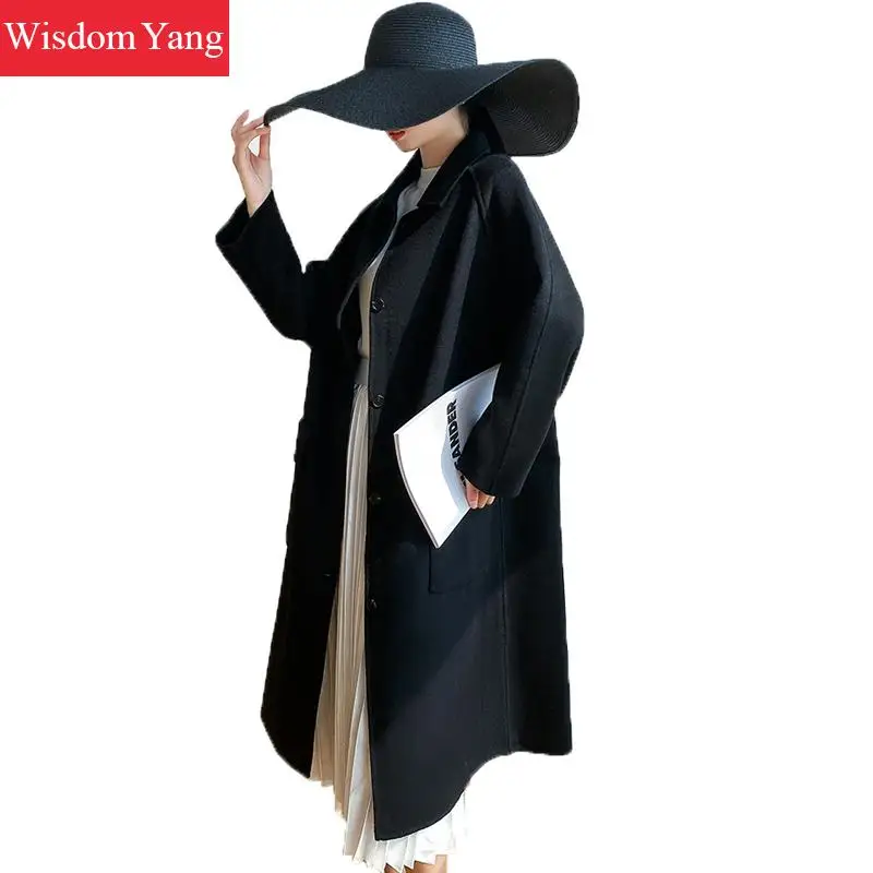 

Autumn Cashmere Fur Wool Long Coats Womens Winter Jackets Vintage Ladies Jacket Oversized Outerwear Overcoat Woolen Coat Woman