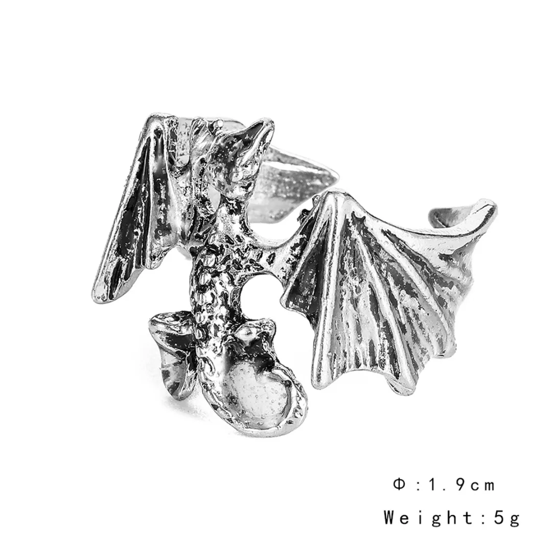 Halloween Gift Vintage Dragon Open Ring Gothic Punk Men Glow in the Dark Dragon Finger Ring Hip Hop Jewelry Male Party Ring