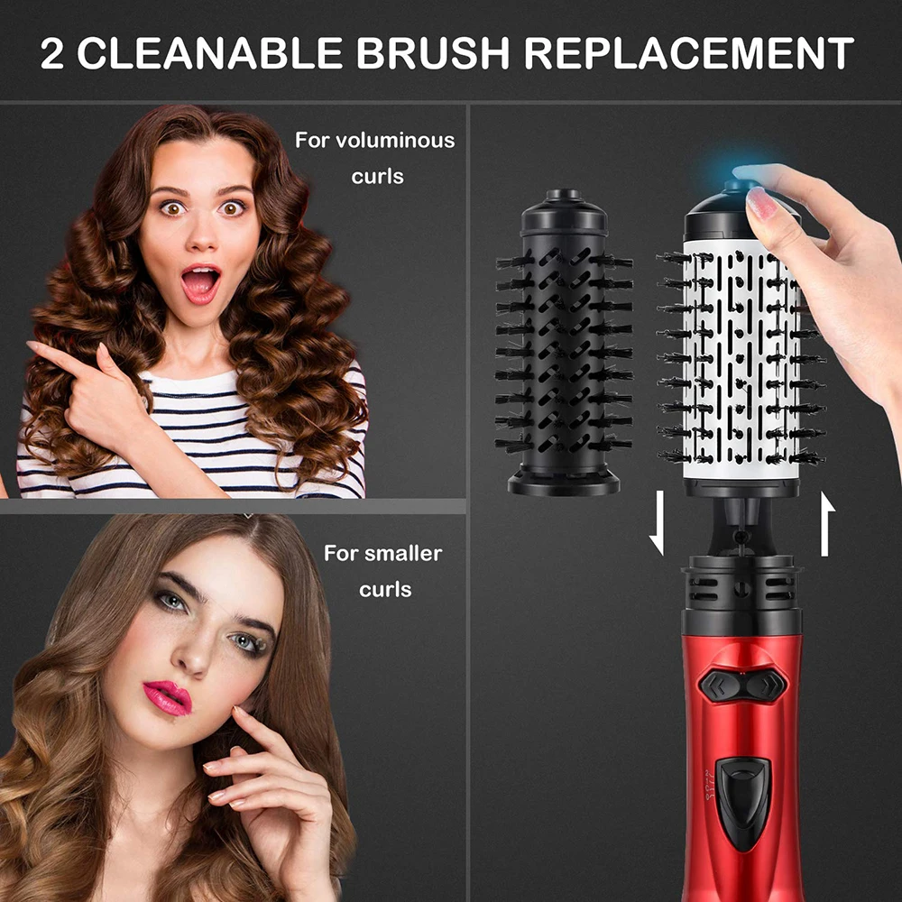 Description Picture 6 of itemHot Air Brush 2 Replaceable Head 360 Rotating Airflow Hair Straightener Curler Iron Volumizer Blowers Electric Hair Dryer Comb