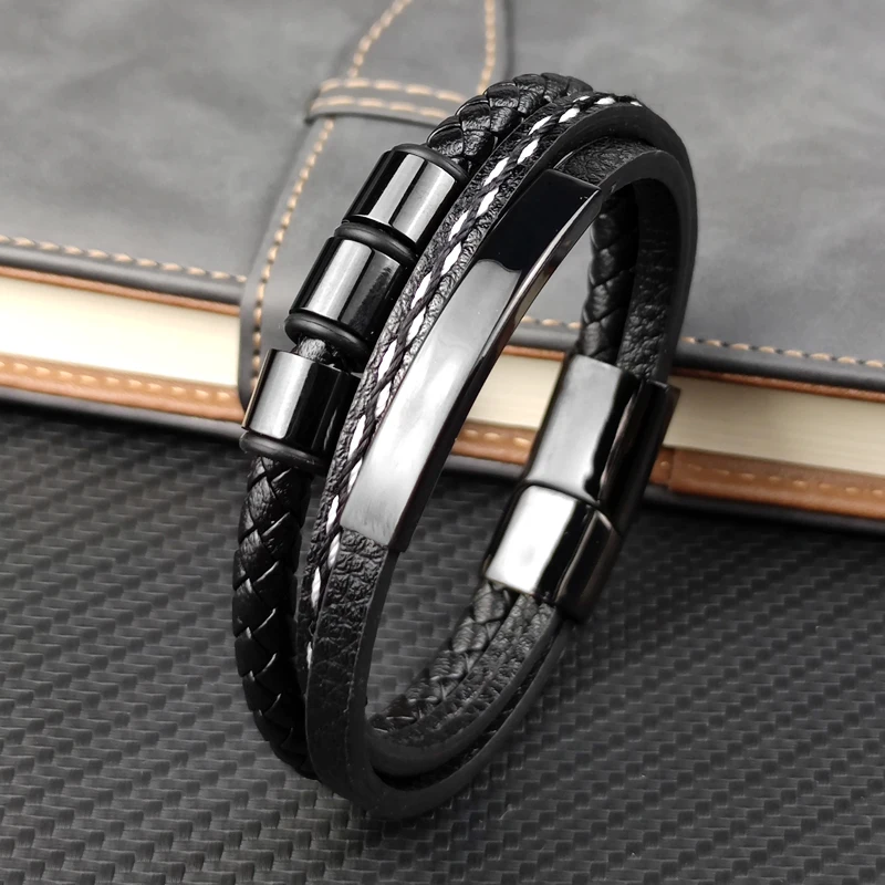 Charm Name Letter Customize Leather Breaclet for Women Men Stainless Steel Beads Braided Rope Wrist Bracelet Personalized bracelet jewelry