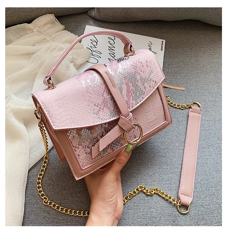 Сумки для женщин женские брендовые оригинальные дизайнерские сумки женские Джокер сумка через плечо простая квадратная сумка на цепочке - Цвет: Розовый